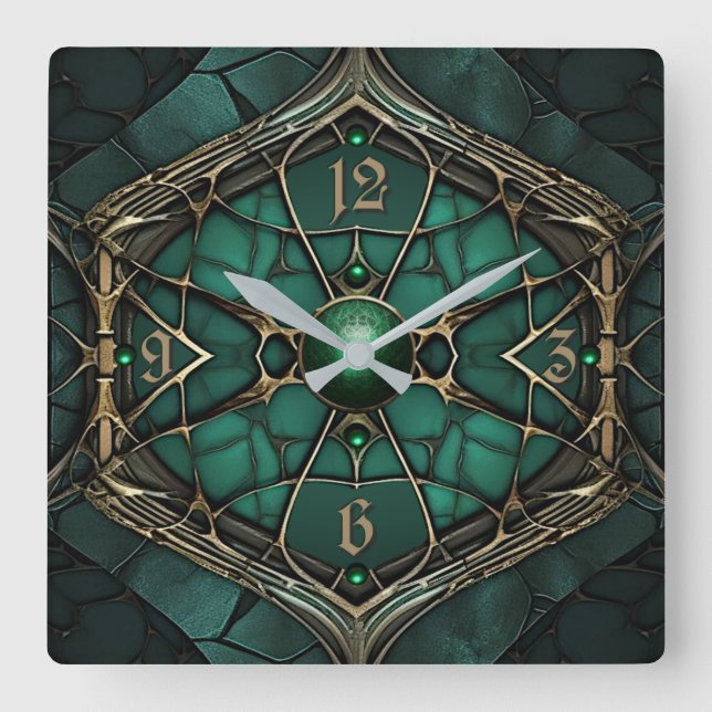 Reloj Cuadrado Art Deco Verde (Anverso)