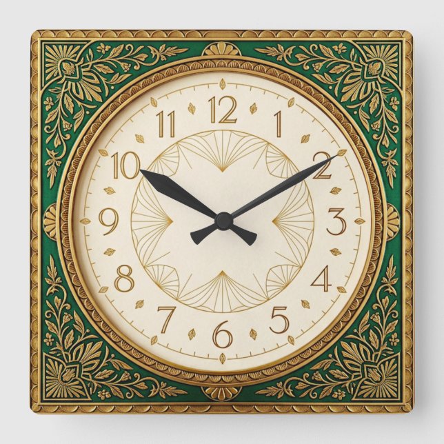 Reloj Cuadrado Art Deco Verde (Anverso)