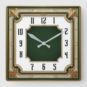 Reloj Cuadrado Art Déco Verde Elegante