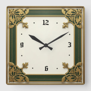 Reloj Cuadrado Art Deco Verde Elegante