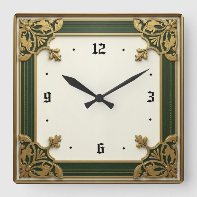 Reloj Cuadrado Art Deco Verde Elegante (Anverso)