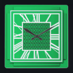 Reloj Cuadrado Art Deco, verde esmeralda<br><div class="desc">Art Deco,  verde esmeralda,  reloj de pared de efecto 3 d con números blancos - gráficos digitales</div>