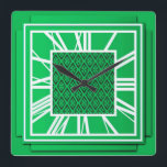 Reloj Cuadrado Art Deco, verde esmeralda<br><div class="desc">Art Deco,  verde esmeralda,  reloj de pared de efecto 3 d con números blancos - gráficos digitales</div>