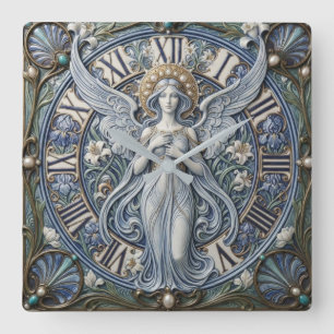 Reloj Cuadrado Art Nouveau Celestial Angel and Blue Enamel