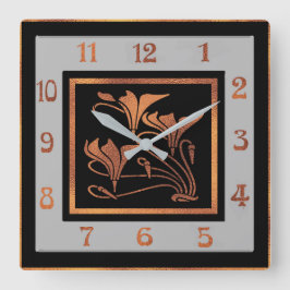 Reloj Cuadrado Art Nouveau (cobre y negro)