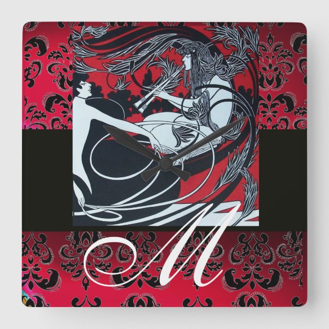 Reloj Cuadrado ART NOUVEAU FAUN Borgoña Rojo, Damasco Negro (Anverso)