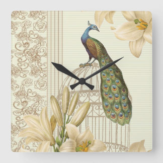 Reloj Cuadrado art nouveau french lily vintage bircage peacock