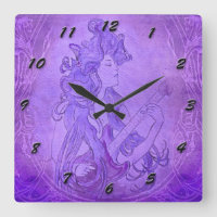 Art Nouveau Guitar Chica Vintage Clock Purple