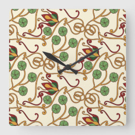 Reloj Cuadrado Art Nouveau-inspired floral design