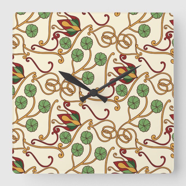 Reloj Cuadrado Art Nouveau-inspired floral design (Anverso)