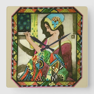Reloj Cuadrado Art Nouveau Quilter – Mujer de Costura Vintage 