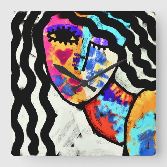 Reloj Cuadrado Arte abstracto colorido (Anverso)