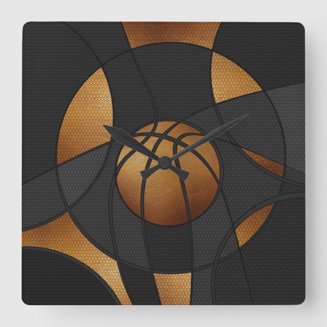 Reloj Cuadrado Arte abstracto de baloncesto de bronce (Anverso)