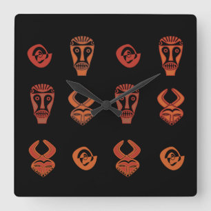 Reloj Cuadrado Arte abstracto de cara tribal africana
