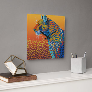 Reloj Cuadrado Arte abstracto de leopardo vibrante
