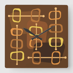 Reloj Cuadrado Arte abstracto de los años 50 Rocas huecas Marrón
