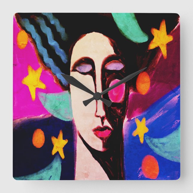 Reloj Cuadrado Arte abstracto de noche estrellada (Anverso)