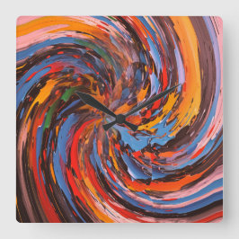 Reloj Cuadrado Arte abstracto de pintura colorida arremolinada