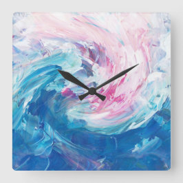 Reloj Cuadrado Arte abstracto de pintura giratoria rosa y azul