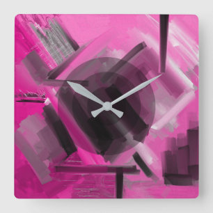 Reloj Cuadrado Arte abstracto dinámico gris negro rosado moderno