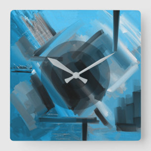 Reloj Cuadrado Arte abstracto dinámico moderno de gris negro azul