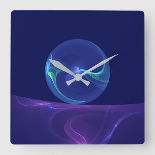 Reloj Cuadrado Arte abstracto fractal de sueño azul morado lumino