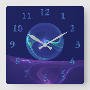 Reloj Cuadrado Arte abstracto fractal de sueño azul púrpura lumin