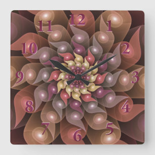 Reloj Cuadrado Arte abstracto fractal moderno de flor brillante s