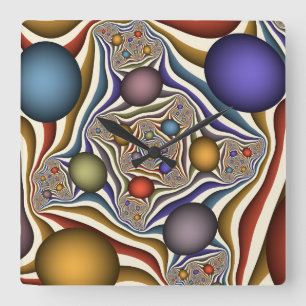 Reloj Cuadrado Arte abstracto fractal moderno y colorido que vuel