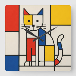 Reloj Cuadrado Arte abstracto geométrico de gato estilo Mondrian