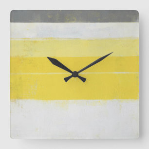 Reloj Cuadrado Arte abstracto gris y amarillo "cítrico"