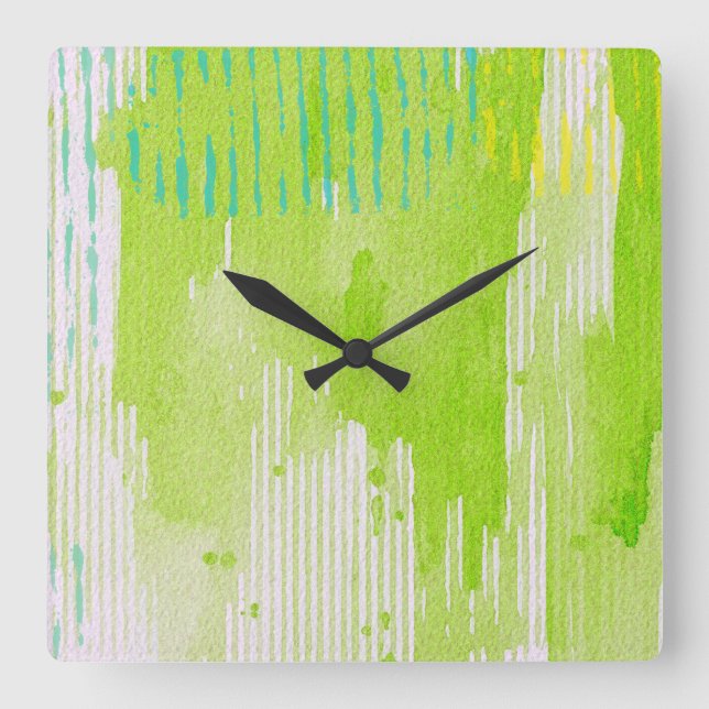 Reloj Cuadrado arte abstracto lime verde (Anverso)