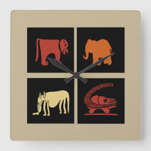 Reloj Cuadrado Arte abstracto moderno de animales africanos