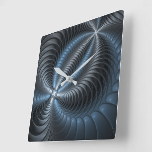 Reloj Cuadrado Arte abstracto moderno fractal azul gris plástico