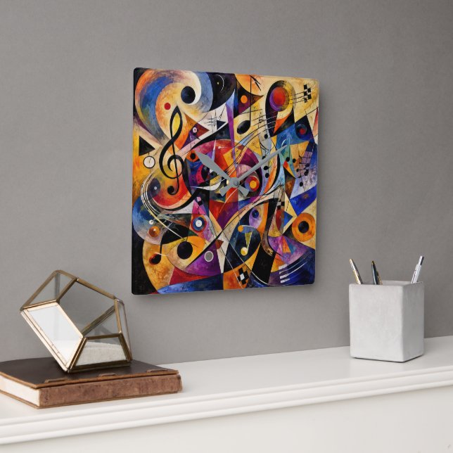 Reloj Cuadrado Arte abstracto musical de Kandinsky (Oficina)