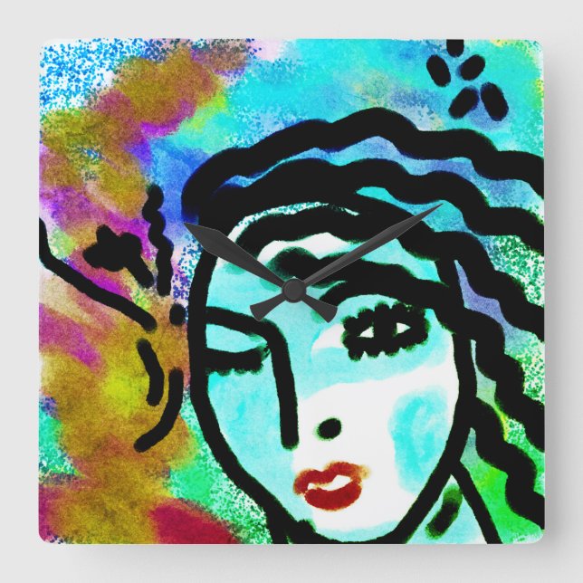 Reloj Cuadrado Arte abstracto original de Uh hh (Anverso)