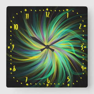Reloj Cuadrado Arte abstracto psicodélico verde funky jazzy aluci