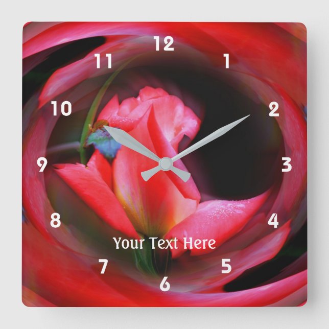 Reloj Cuadrado Arte abstracto rosa brillante de Rosebud (Anverso)