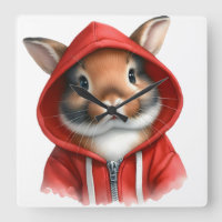 Arte acuarela Conejo Marrón en una capucha roja