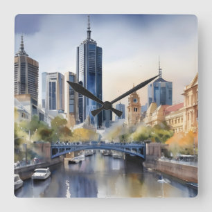Reloj Cuadrado Arte acuático de Melbourne