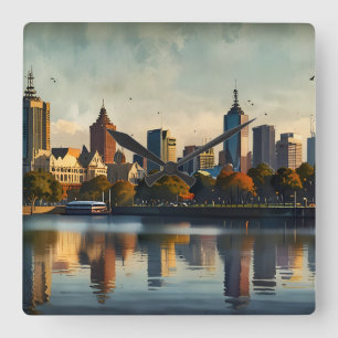 Reloj Cuadrado Arte acuático de Melbourne