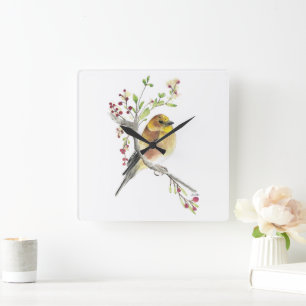 Reloj Cuadrado Arte acuático Goldfinch Bird