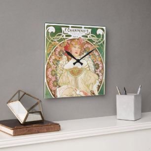 Reloj Cuadrado Arte Antiguo Modernista, Champenois por Alphonse M