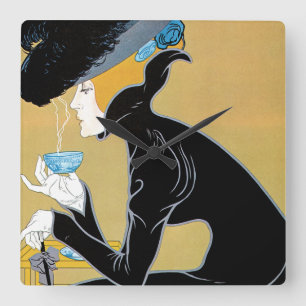 Reloj Cuadrado Arte Antiguo Modernista, Dama Bebiendo Té Marco Po