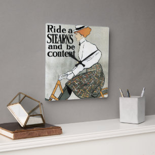 Reloj Cuadrado Arte Antiguo Modernista, Monta Bicicletas Sterns