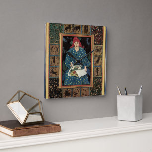 Reloj Cuadrado Arte Antiguo Modernista, Mujer Leyendo Libro de As