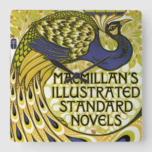 Reloj Cuadrado Arte Antiguo Modernista, pluma de pavo real de Mac