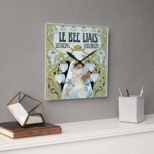 Reloj Cuadrado Arte Antiguo Nouveau Le Bec Liais, Privat Livemont