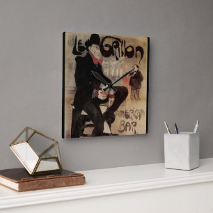 Reloj Cuadrado Arte Antiguo Nouveau Le Grillon, Hombre Bebiendo C
