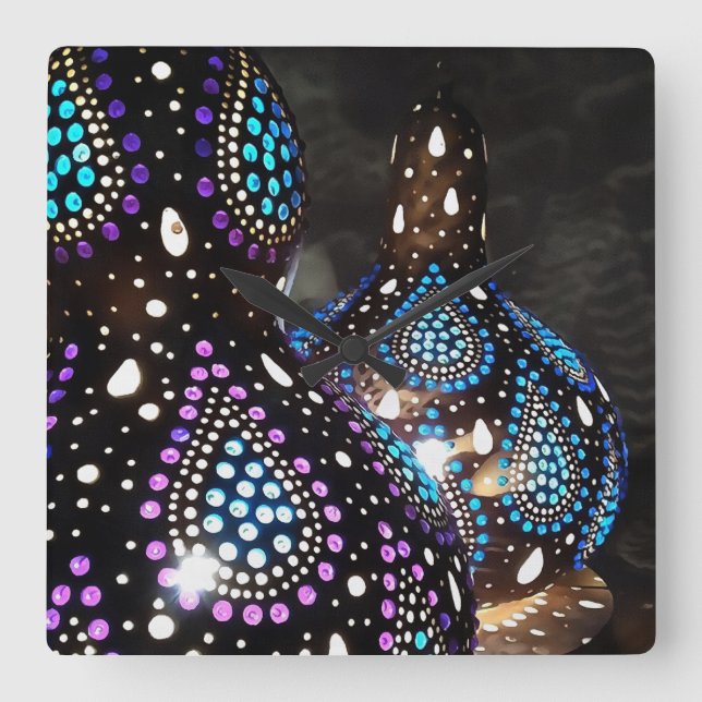 Reloj Cuadrado Arte artesanal Gourd linternas turcas Arte acrílic (Anverso)